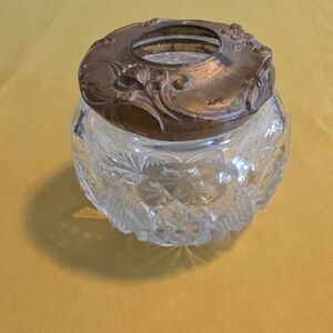 Antique Art Nouveau glass vanity dresser jar / hair receiver
